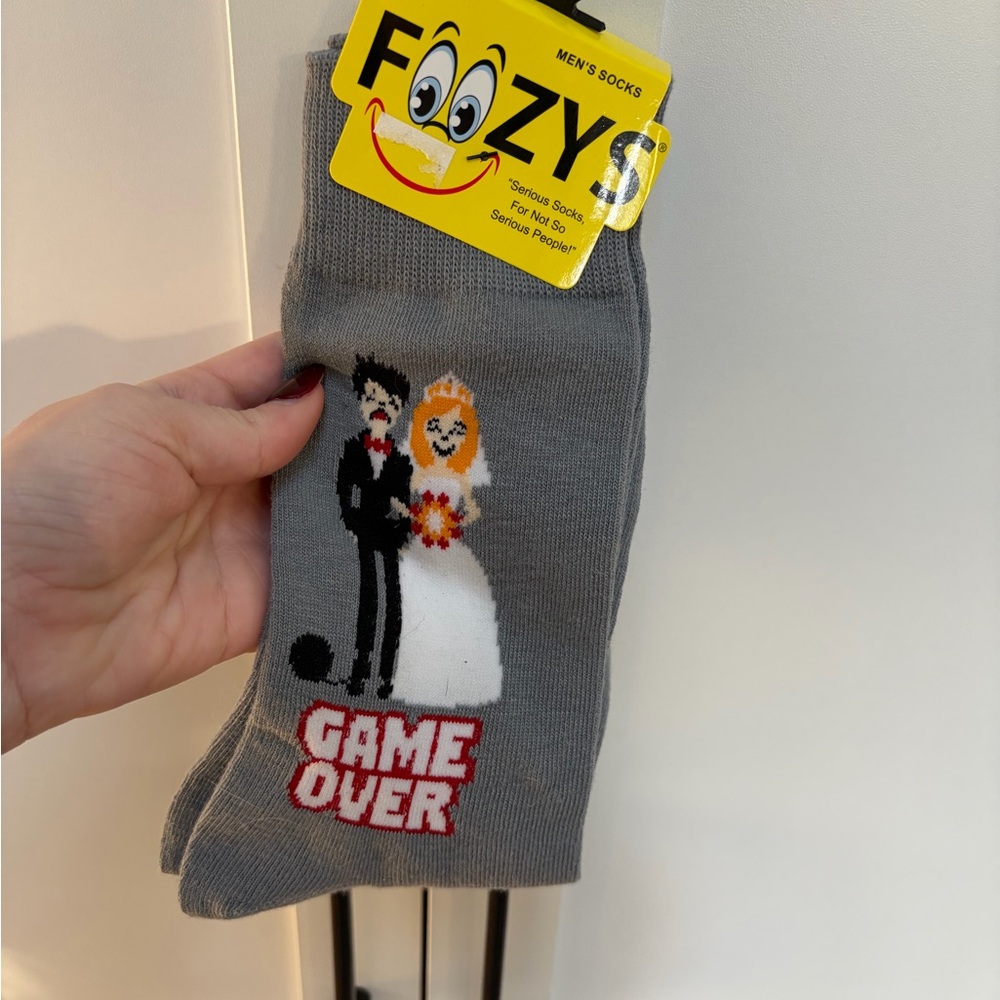 Gray 'Game Over' Wedding Socks